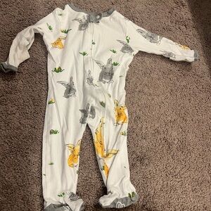 Burt's Bees Baby White Footie with Yellow & Gray Bunny Print